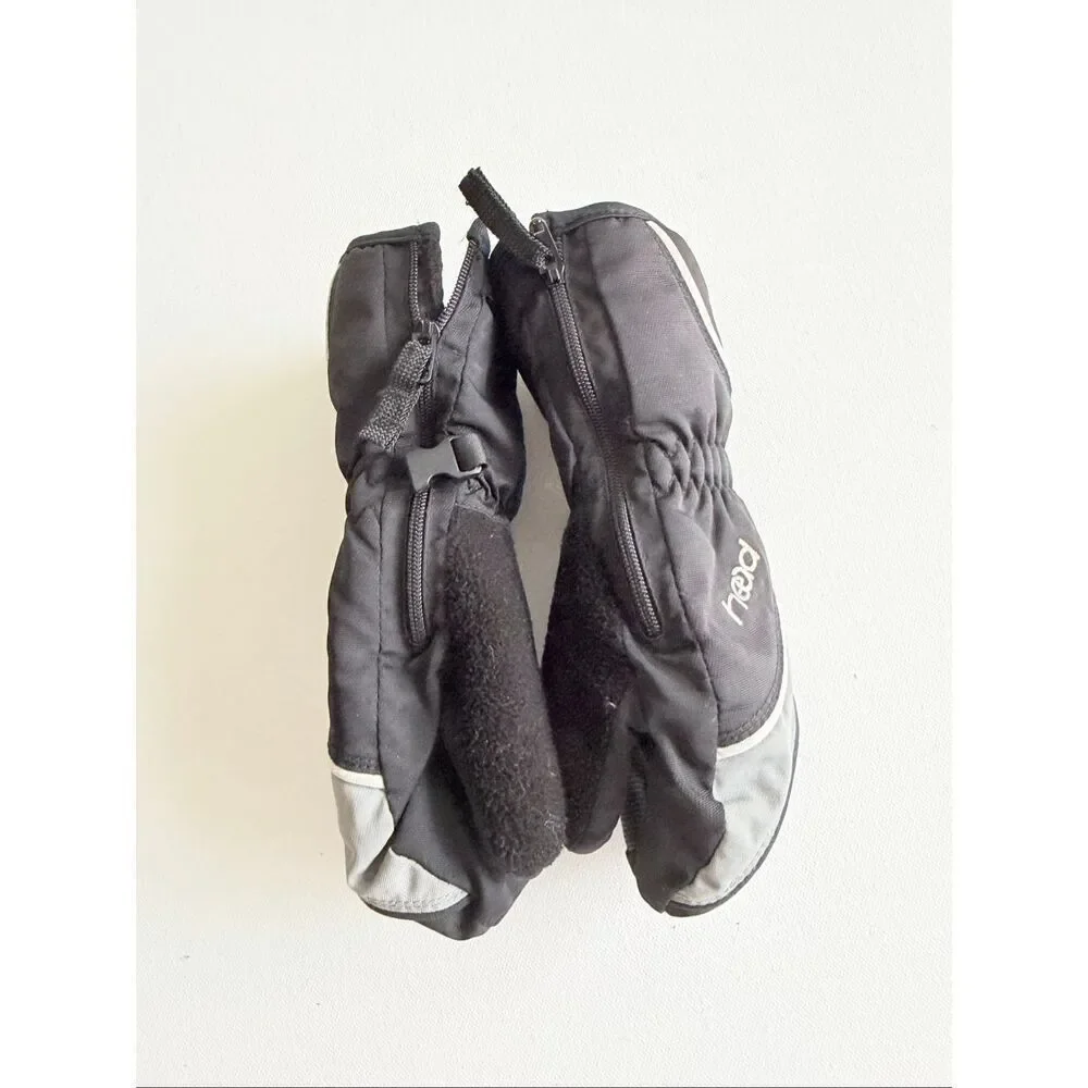 HEAD Kids Size S Black Down Mitten Gloves With Easy Slip-on Zipper No Inserts